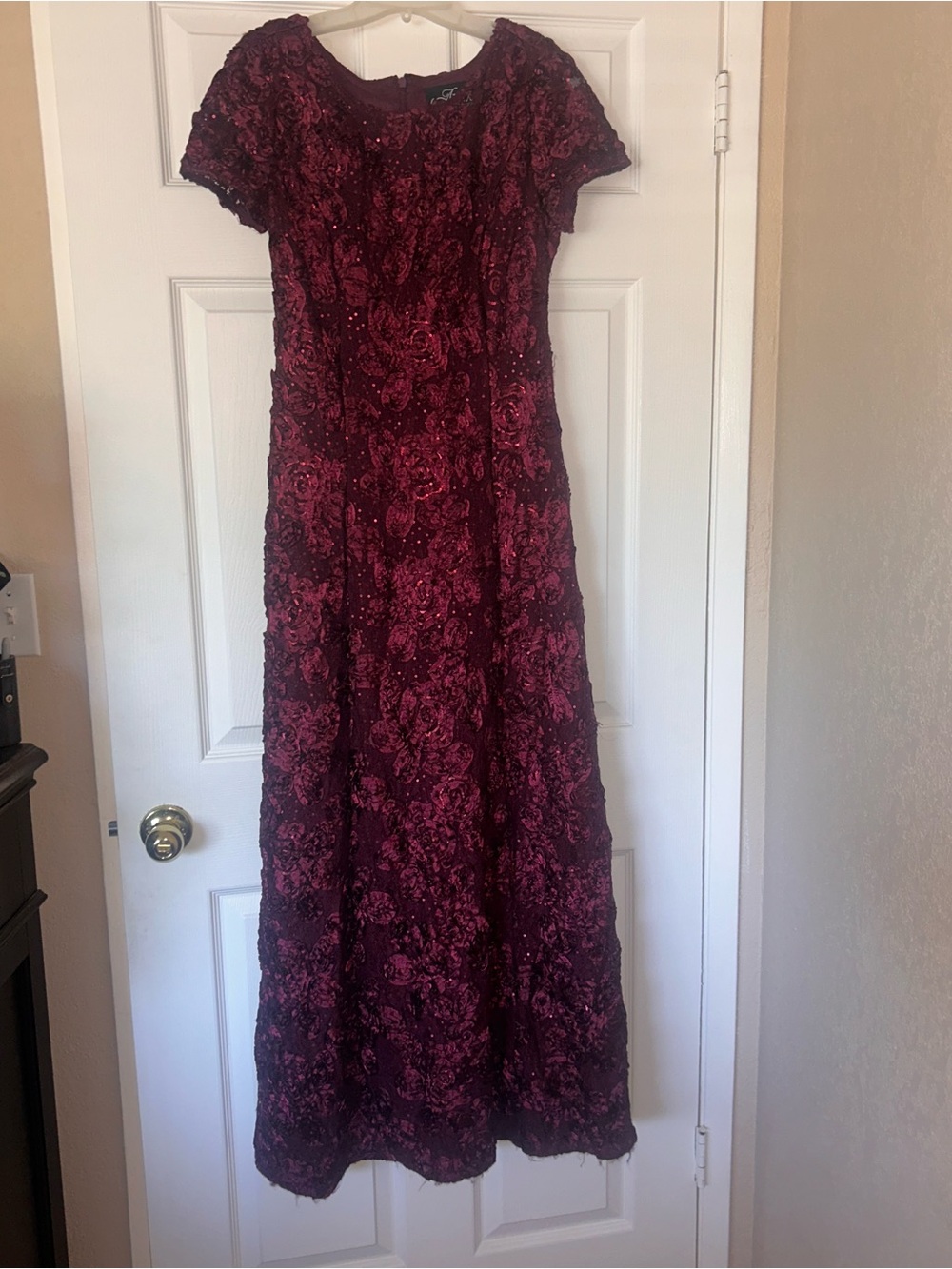 Alex Evenings Wine Red Sequin Lace Maxi Dress